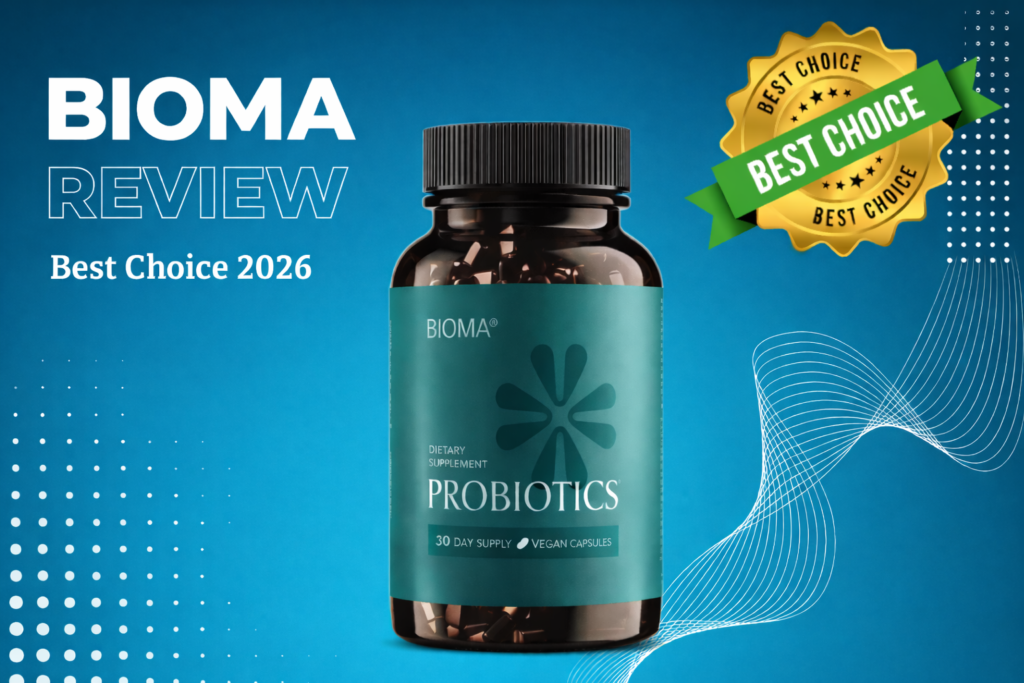 Bottles of Bioma Probiotics supplement for gut health and weight loss