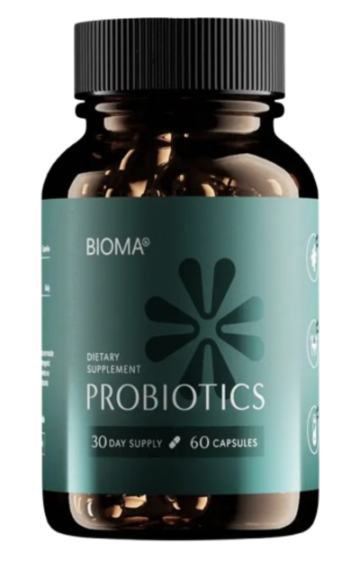 Bottles of Bioma Probiotics supplement for gut health and weight loss